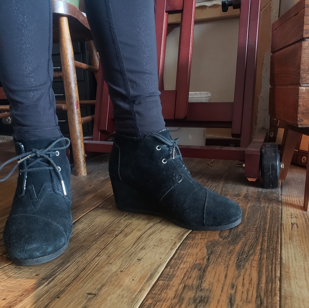 TOMS black wedge booties